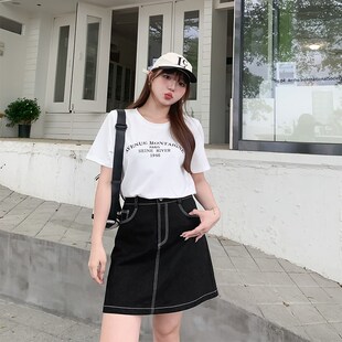 梨形身材大码女装200斤胖mm复古半身裙春夏高腰A字短裙32025。