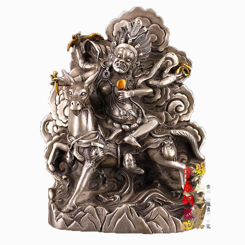 仿古纯铜白铜吉祥天母铜像摆件家居供奉密宗藏佛神像摆件