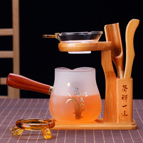 木把玻璃公道杯 加厚耐热磨砂分茶杯 手工创意侧把家用公杯大号