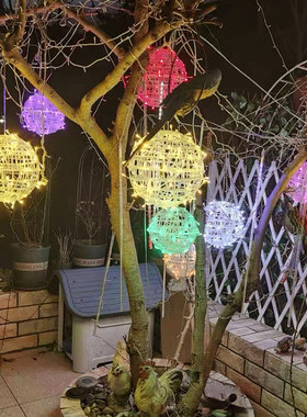 挂树上的彩灯串室外户外防水节日夜景亮化街道庭院装饰圆球藤球灯