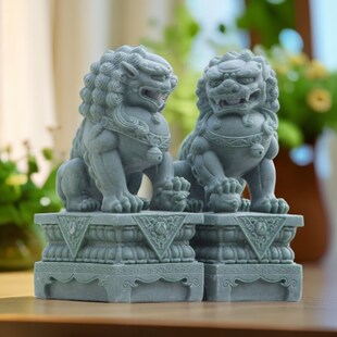 石狮子一对石雕青砂石狮子小号家用看门石雕装饰品门前造景摆件
