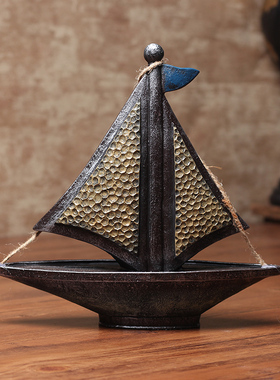 复古北欧风格家居装饰品帆船摆件卧室书房装饰柜摆设客厅台面摆饰