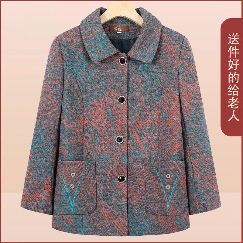 妈妈装外套老人春秋装外衣中老年纽扣款翻领夹克奶奶衣服宽松版型