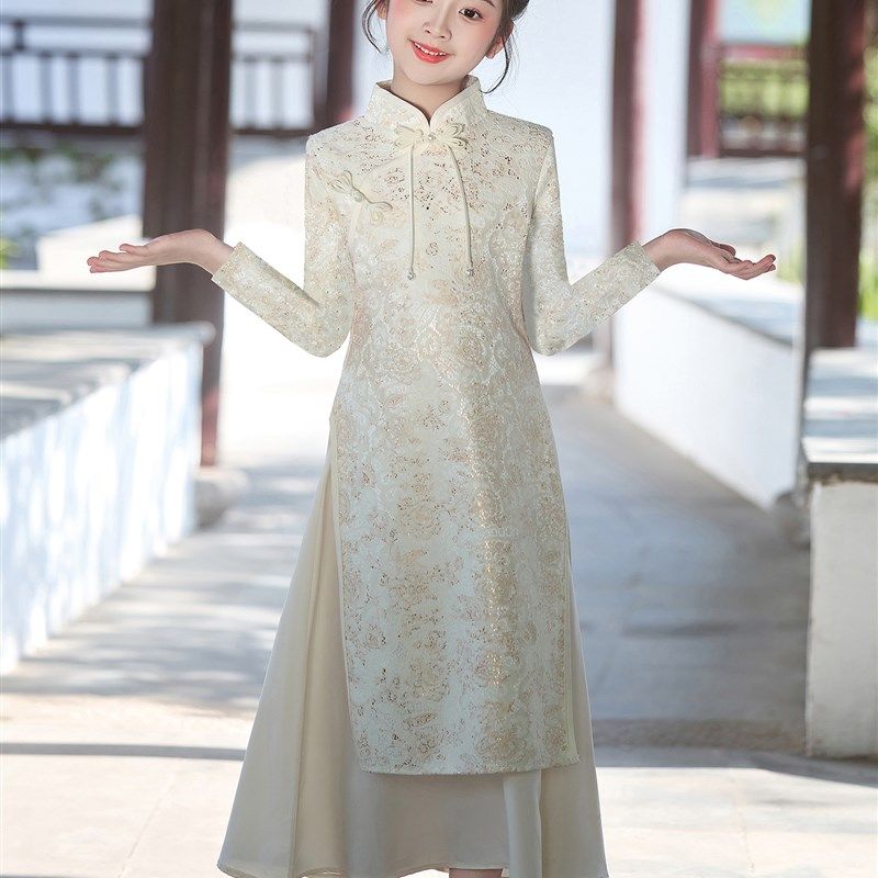 新中式女童礼服小女孩国风连衣裙古筝演出服儿童生日旗袍日常可穿