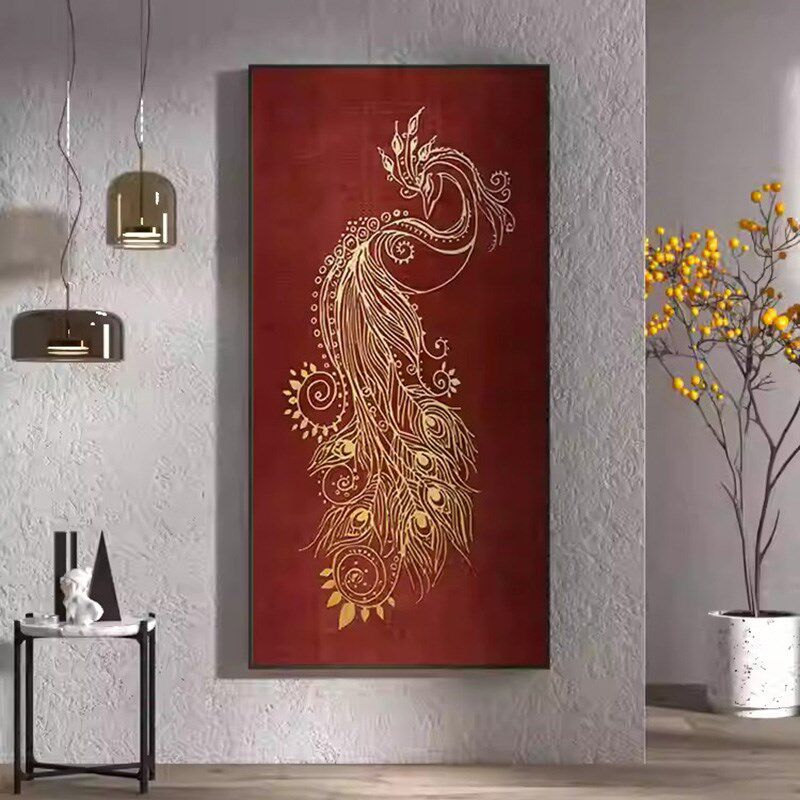 进户门正对玄关画新中式红色家里走廊过道挂画轻奢高级感凤凰壁画