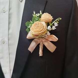 礼服胸花手腕花新郎新娘伴郎伴娘手花嘉宾胸花开业庆典会议香槟色