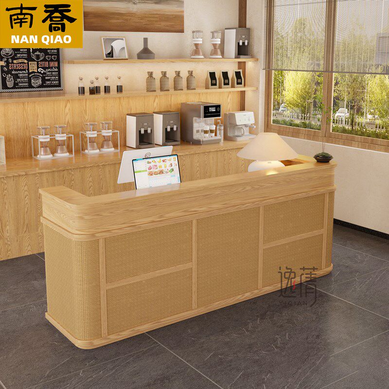 侘寂风民宿奶茶服装店吧台收银台店铺柜台日韩餐饮藤编前台接待台