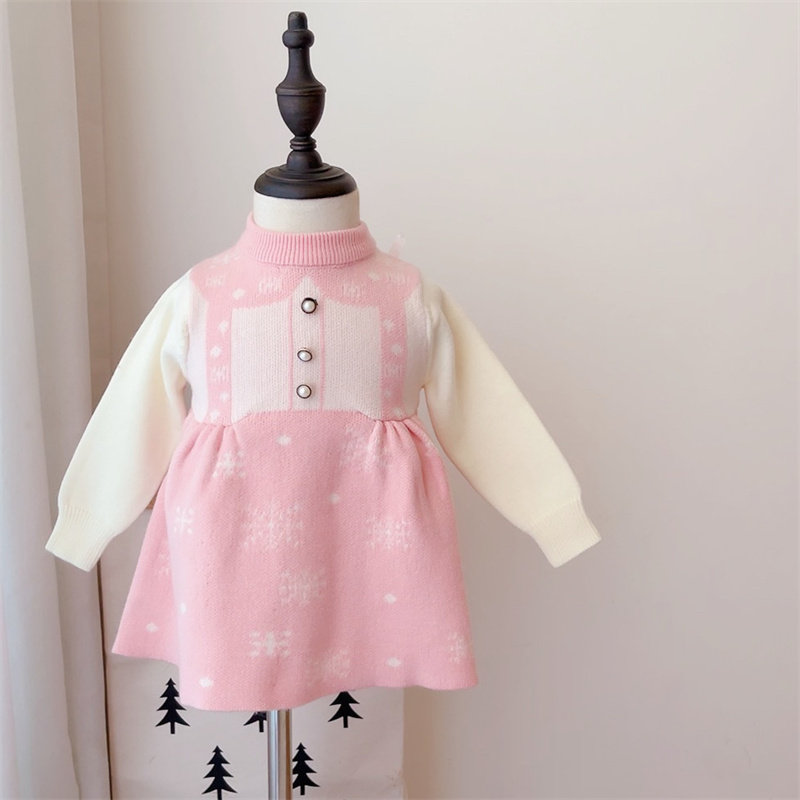 新款儿童可爱娃娃裙女宝宝洋气毛衣裙秋冬女童假背带针织连衣裙潮