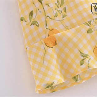 【包邮】法式复古黄色柠檬碎花收腰显瘦荷叶边吊带连衣裙度假短裙