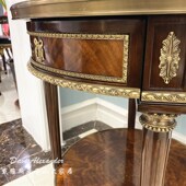 欧式 实木角几别墅古典金属边几桃花芯木客厅电话几沙发大理石边桌