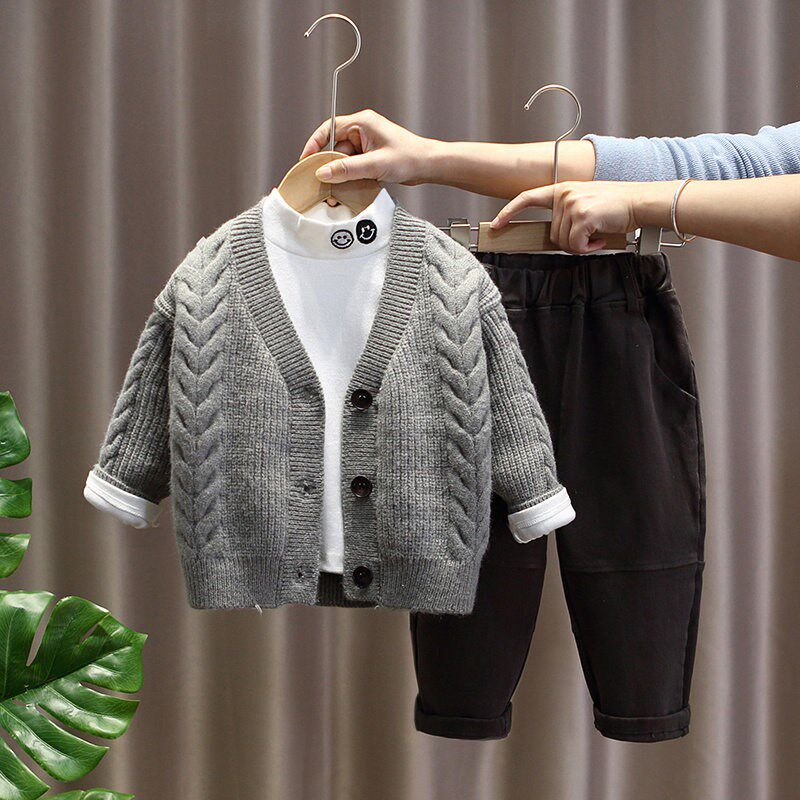 男童秋装三件套洋气婴儿童针织毛线衣外套小童装春秋宝宝毛衣套装