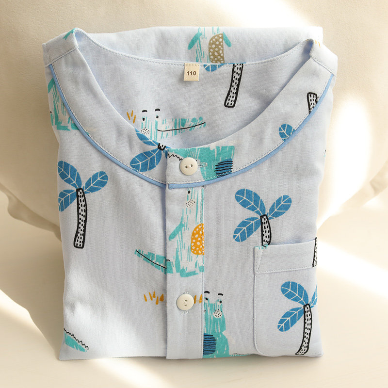 男童睡衣夏天纯棉纱布短袖短裤圆领宝宝柔软薄款儿童空调家居服