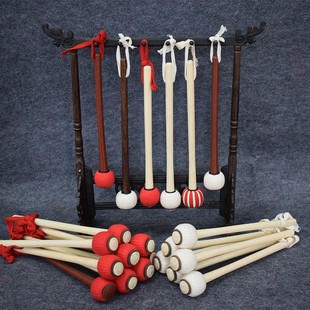 六道木实木手工缠制红色锣锤锣点大小苏锣大锣槌小铜锣锤敲锣棒