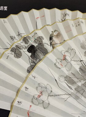 9-95寸16方精品苏工超薄扇面手绘花鸟山水书法 折扇工笔 包邮