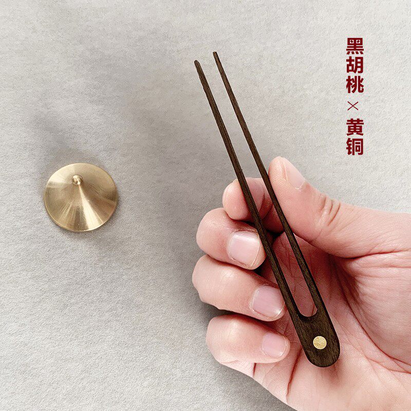 茶道夹子喝茶茶杯夹套装镊子茶具茶道配件功夫泡茶纯铜黑胡桃制