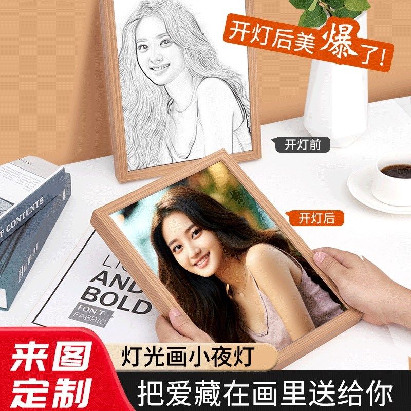 灯光画装饰画猫咪小夜灯生日礼物氛围灯卧室壁画挂画相框来图定制,家居饰品,氛围画/灯画,淘宝优惠券,粉丝福利购,淘宝优惠卷