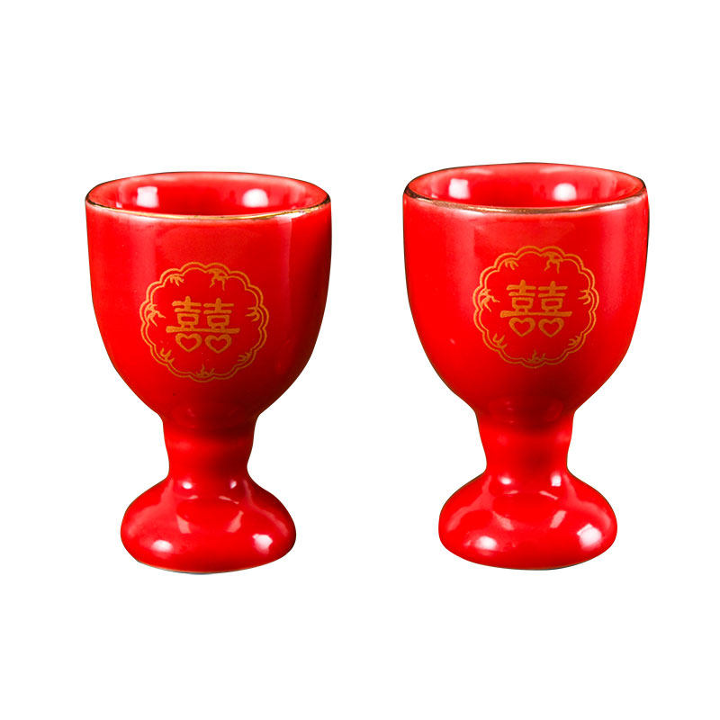 敬酒杯结婚中式陶瓷小酒杯婚礼红色小号高档创意个性家用结婚用品