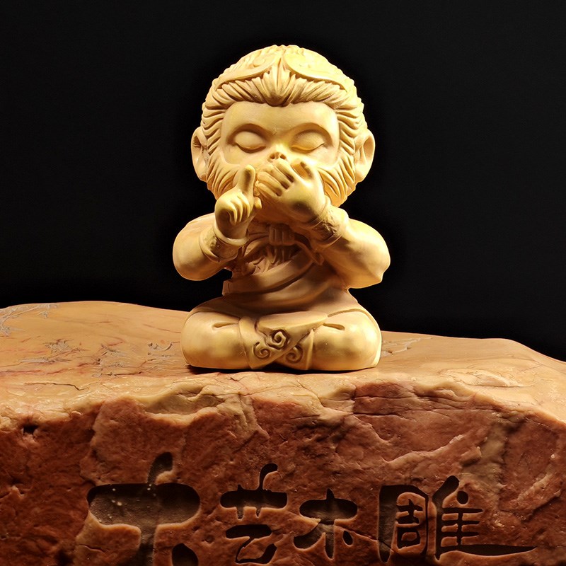 黄杨木雕文玩手把玩四不猴中式实木禅意客厅工艺品人物摆件孙悟空