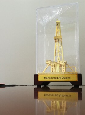 油田钻井机模型实木精致底座金属摆件油田礼品纪念品油田井架定制