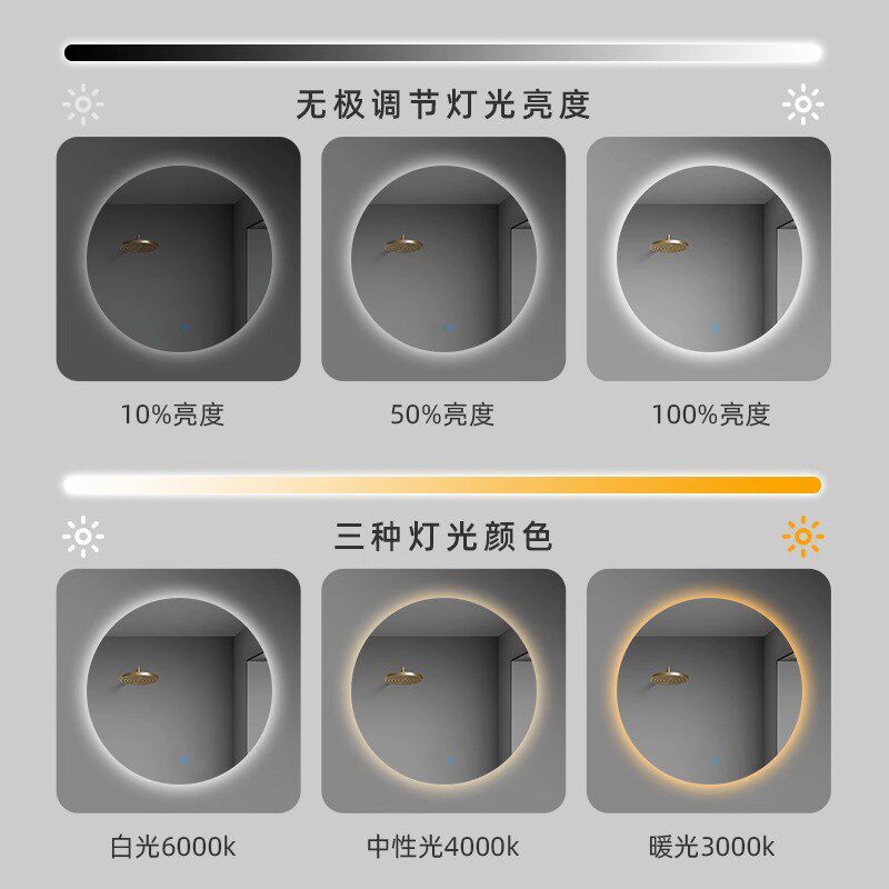 化妆镜梳妆台镜子挂墙智能触摸屏led发光圆形壁挂卧室桌面梳妆镜