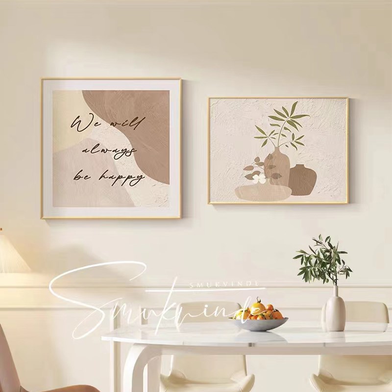 餐厅装饰画抽象餐桌背景墙壁画奶油风北欧温馨卧室挂画床头两联画