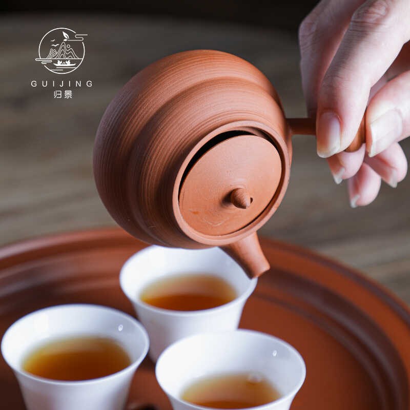 归景丨侧把冲茶壶冲罐潮州超薄胎鸡蛋黄泥扁壶急须壶泡茶壶无釉