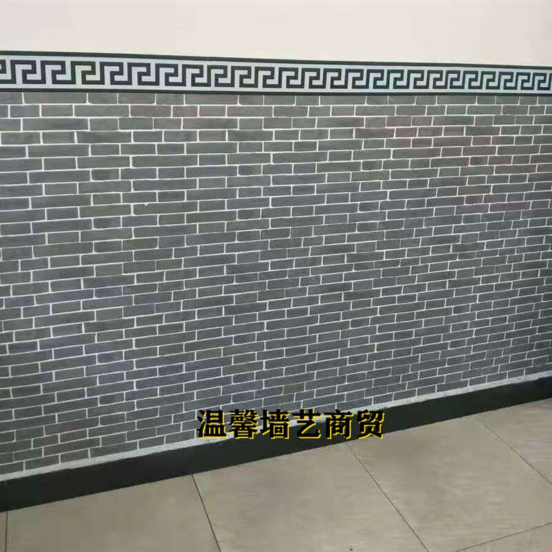 复古墙砖自粘墙纸餐厅饭店防水墙围壁纸青砖灰砖客厅仿砖装饰墙贴
