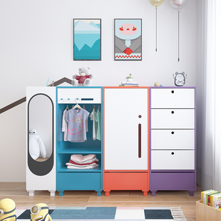 可比熊儿童实木书柜玩具收纳柜储物抽屉置物架带门衣柜组合五斗柜