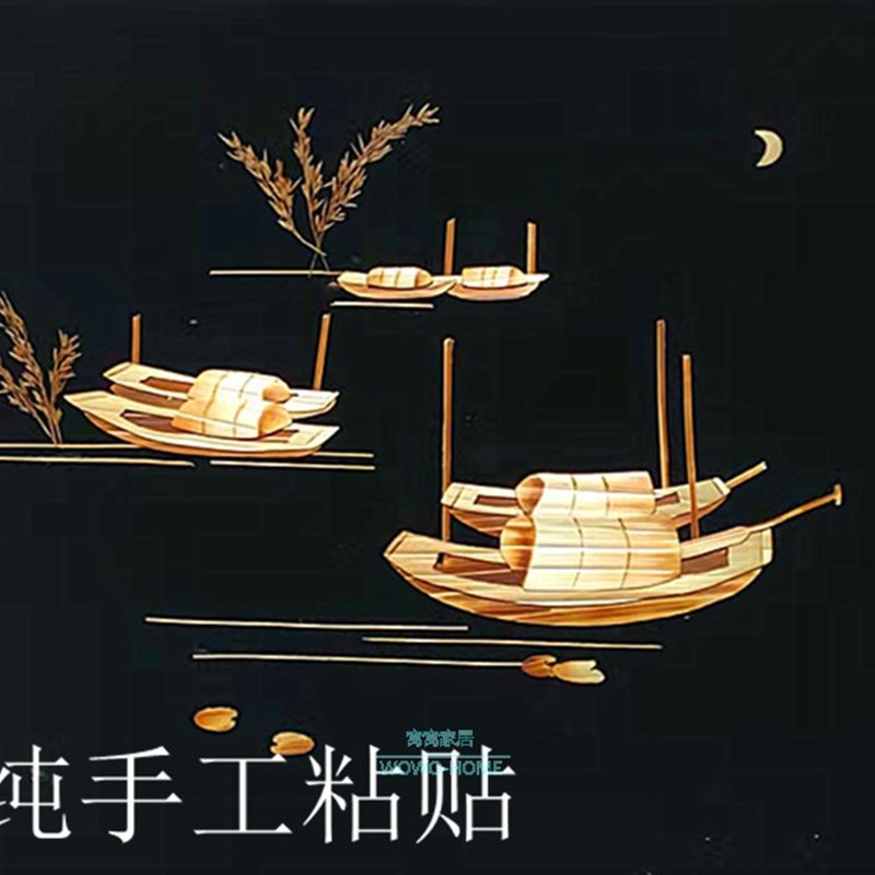 中式纯手工麦秆杆秸杆芦苇麦草画无框草编粘贴画芯艺术画手工作业