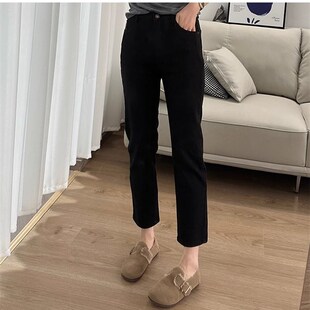 2024年春季大码高腰弹力复古直筒九分牛仔裤女胖mm遮胯显瘦烟管裤