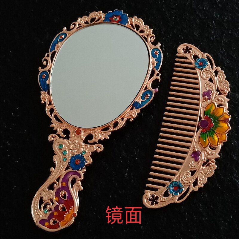创意便携手柄台镜蝴蝶复古折叠随身朋友礼品粉色化妆镜梳子套装镜