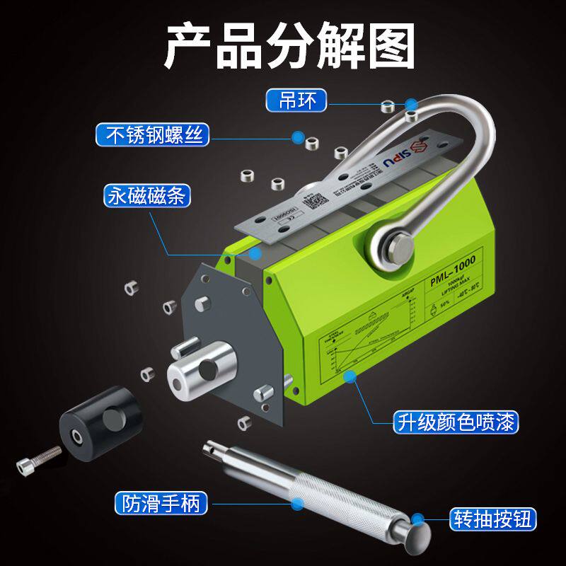 永磁吸盘强力磁力吸盘磁力吊具吸盘磁铁起重器1吨永磁吸盘起重超