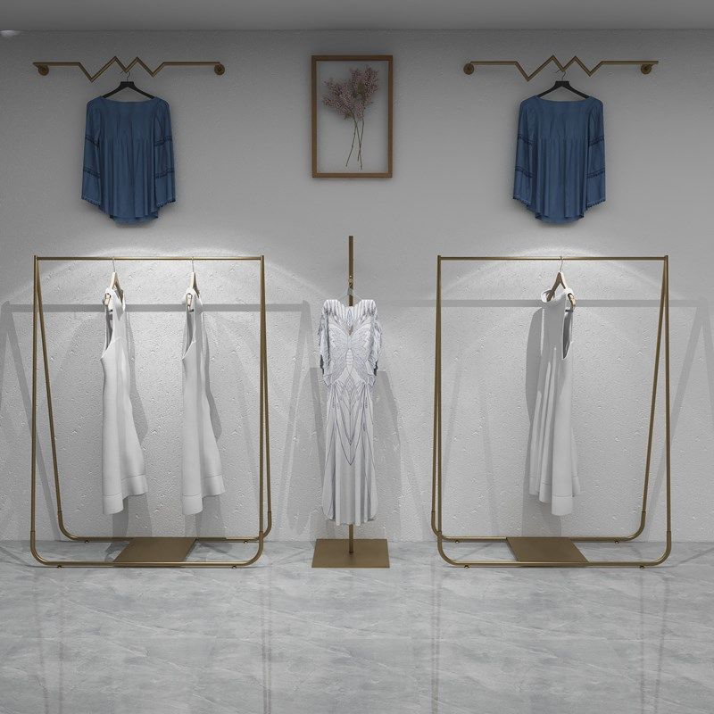 衣架服装店展示架专用落地式铁艺货架金色女装挂衣杆中岛架陈列架