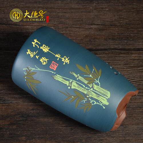 紫砂花盆吊兰陶瓷高花盆高筒带托盘蓝草透气泥绘透气兰花盆专用盆