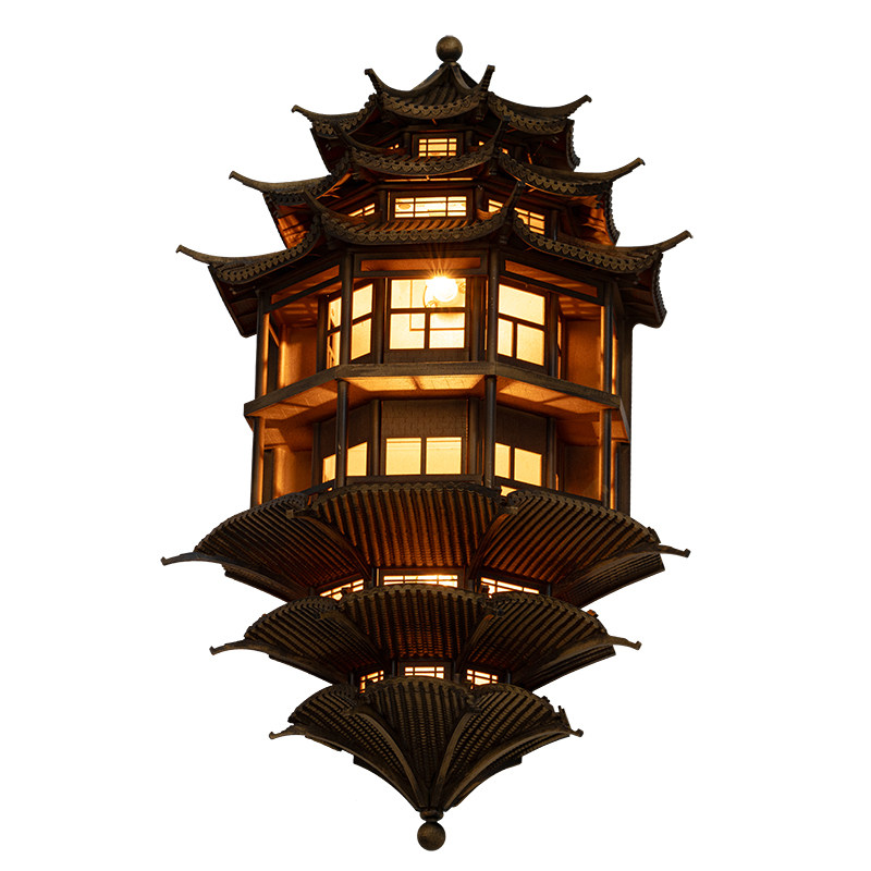 新中式禅意古建筑模型壁饰壁挂样板间酒店大堂售楼处墙面装饰挂件