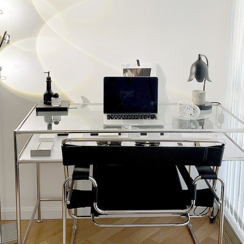 中古简易不锈钢玻璃透明书桌梳妆化妆桌电脑桌轻奢卧室书房写字桌,住宅家具,电脑桌,淘宝优惠券,粉丝福利购,淘宝优惠卷