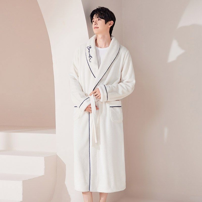睡袍冬季男款浴袍珊瑚绒睡衣男长袍法兰绒长款家居服秋冬2024新款