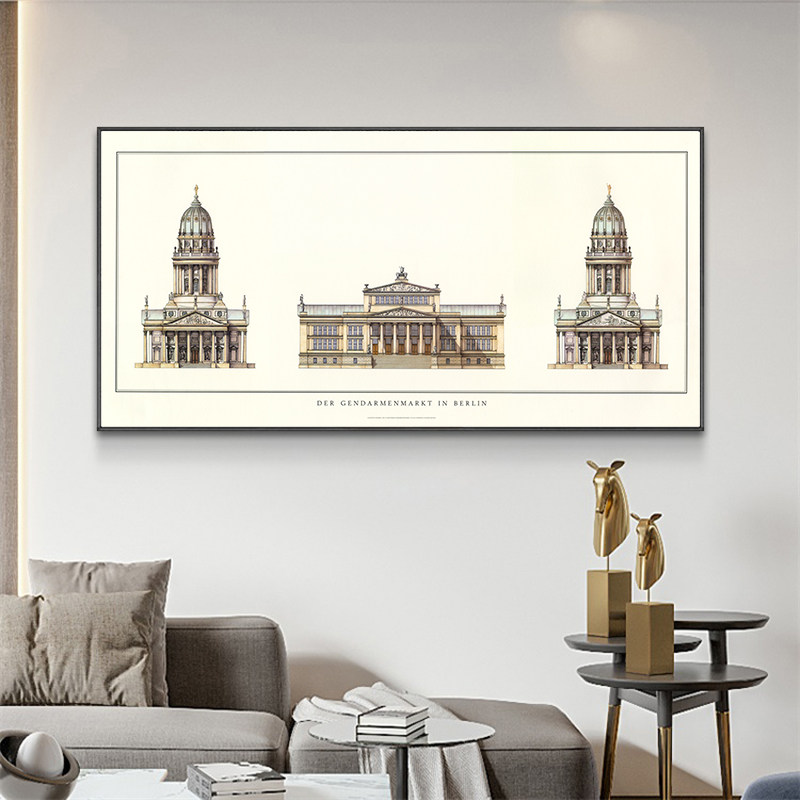 复古建筑装饰画横幅大尺寸美式欧式客厅挂画轻奢城堡卧室背景壁画