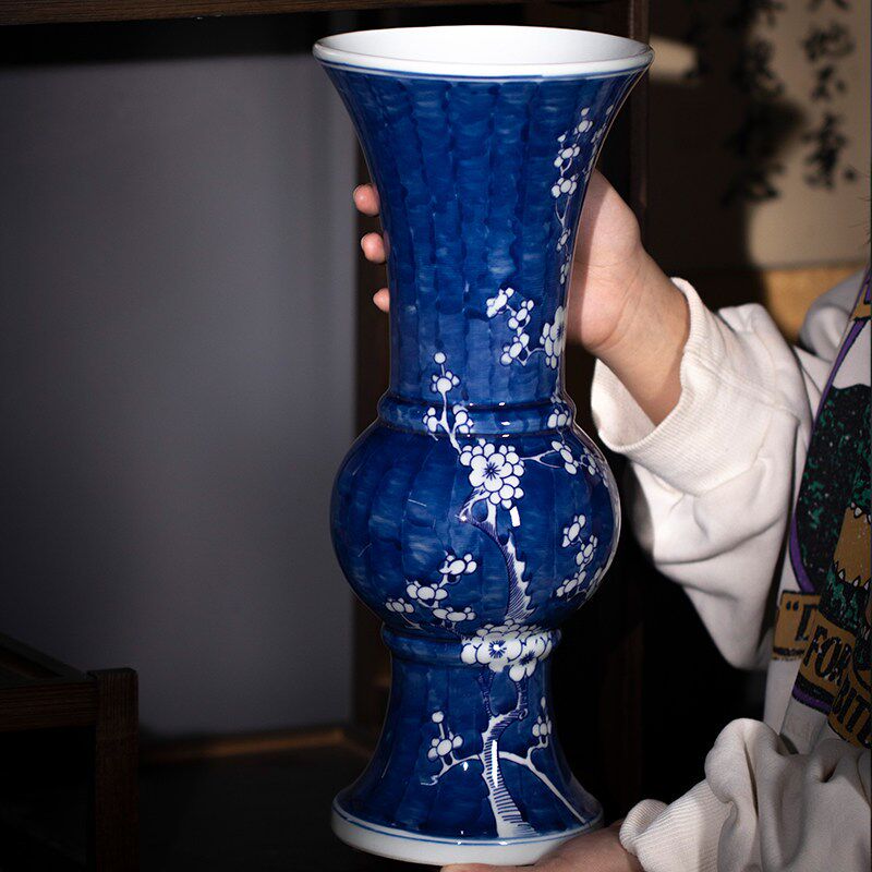 景德镇冰梅手工青花瓷陶瓷花瓶装饰摆件电视机柜玄关装饰品送礼