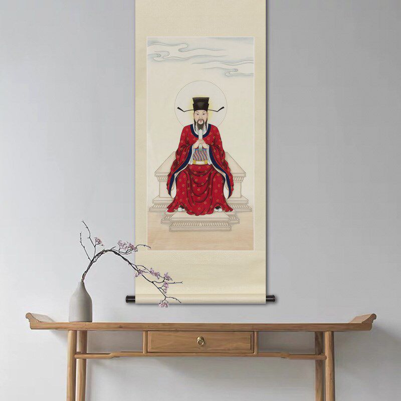 工笔人物国画城隍老爷画像水陆画玄关书房新中式卷轴画框装饰挂画