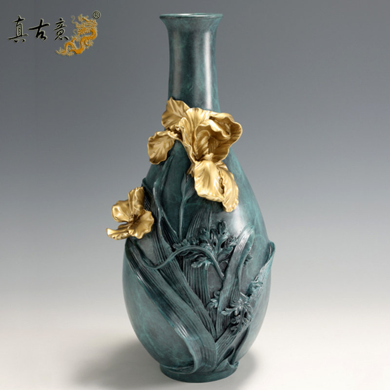真古意 黄铜蕙兰花瓶摆件家居乾燥花插花花瓶客厅办公室玄关装饰