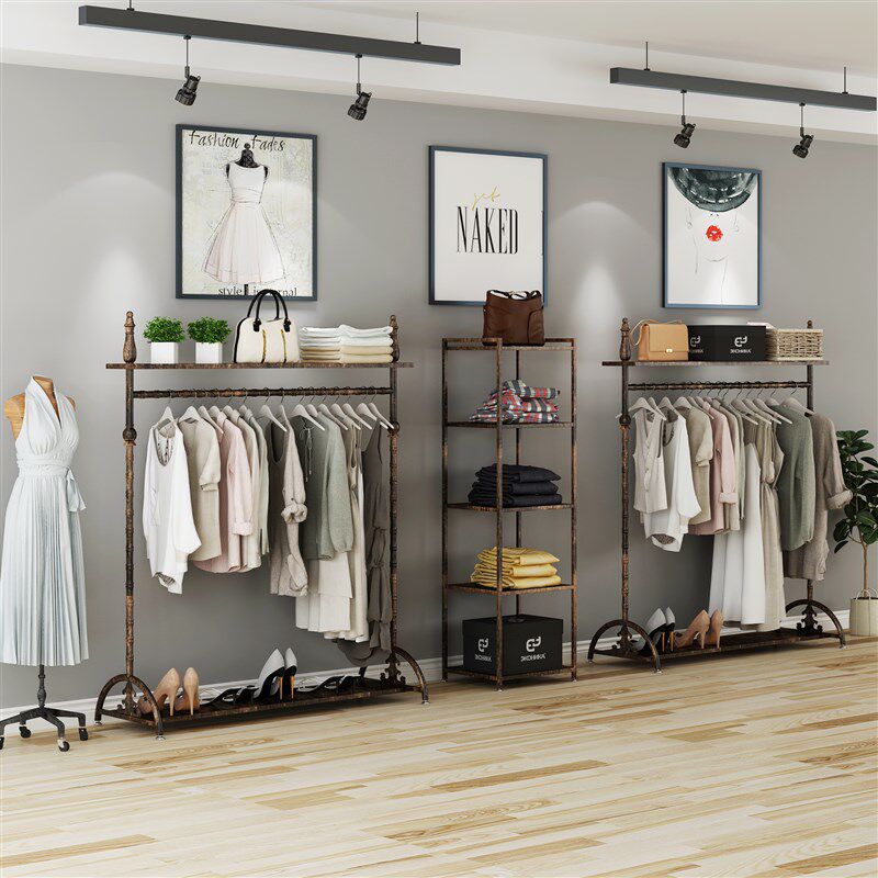 服装店展示架落地式陈列衣服架子铁艺组合欧式侧挂衣架女装店货架