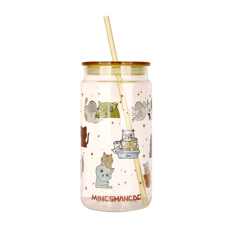 大容量水杯女高颜值微波炉可加热耐高温玻璃杯带盖吸管杯子牛奶杯