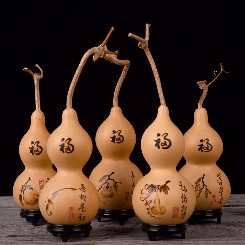 天然大小葫芦挂件非遗工艺品摆件中国结手工烙画雕刻乔迁节日礼品