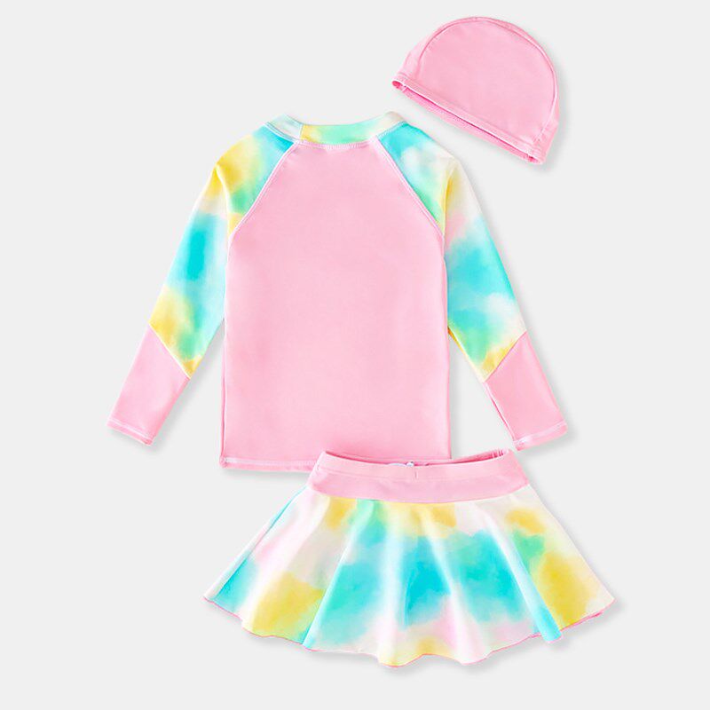 儿童泳衣女童分体炫彩裙式泳装小女孩海边度假防晒中大童游泳装备