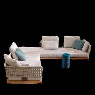 户外沙发庭院柚木藤编花园休闲别墅防水防晒酒店露天茶几家具组合