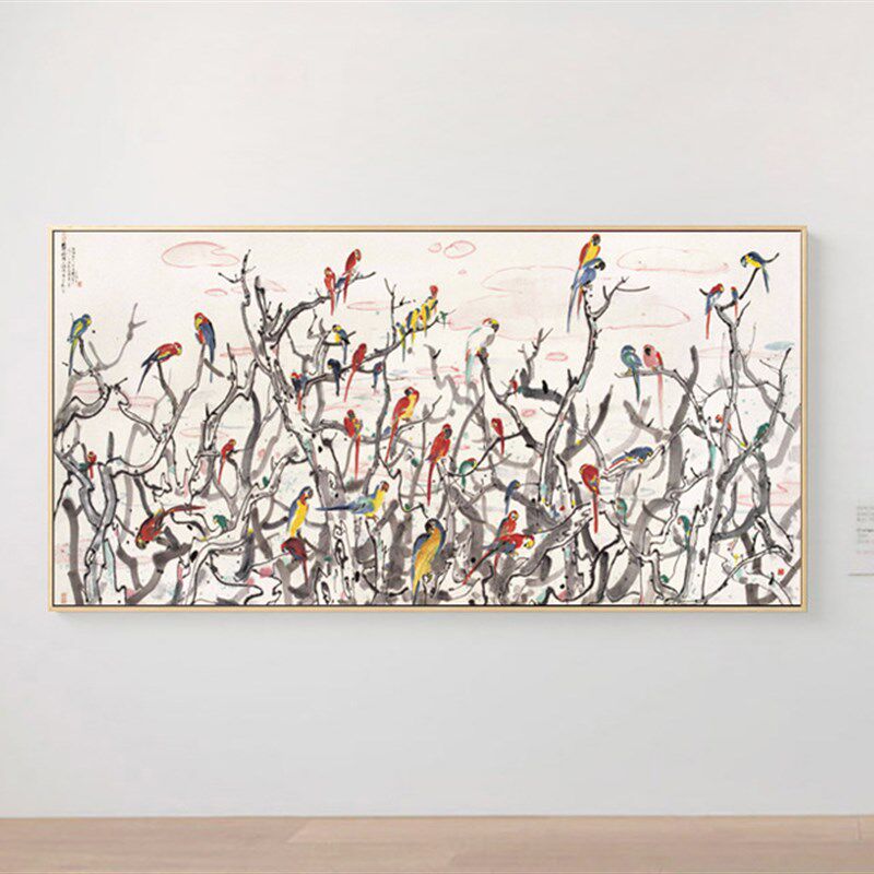 吴冠中水墨装饰画民宿新中式挂画餐厅壁画大横幅植物花卉客厅油画
