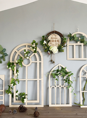 橱窗家用装饰品摆件道具陈列展示架假窗户壁挂创意木质婚礼展台