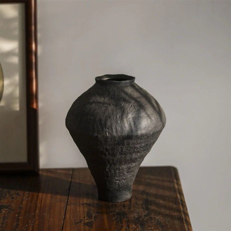 新中式侘寂风创意手工黑色陶瓷罐花瓶花器摆件中古风民宿酒店饰品,家居饰品,装饰摆件,淘宝优惠券,粉丝福利购,淘宝优惠卷