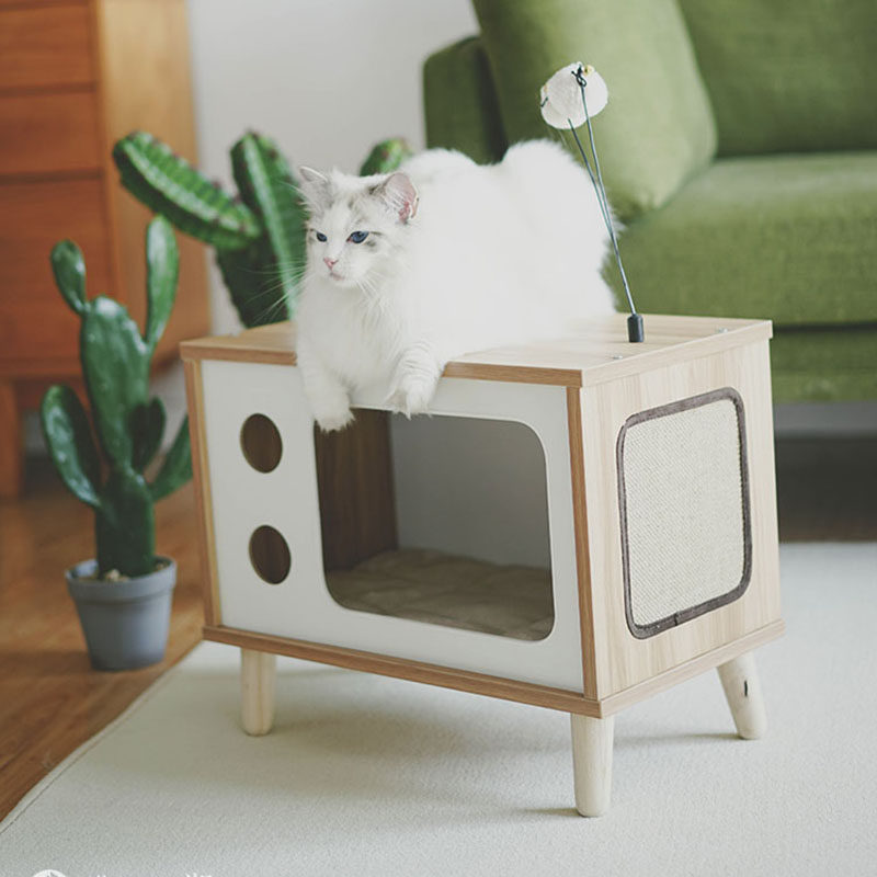 我上电视啦!凯瑞实木猫窝猫床猫爬架玩具床头柜茶几多功能